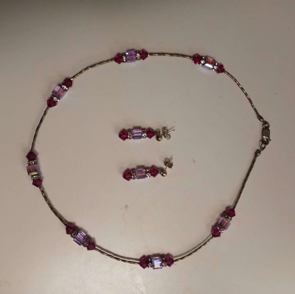 Vintage Y2K Handmade Svarovski Crystal Necklace and Earrings